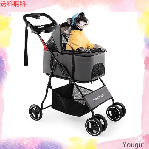 Pandaloli ペットカート ベビーカー 犬 バギー:小型犬 中型犬 猫 多頭 カート 4輪 軽量コンパクト 飛び出し防止リード2本付き 前輪360°