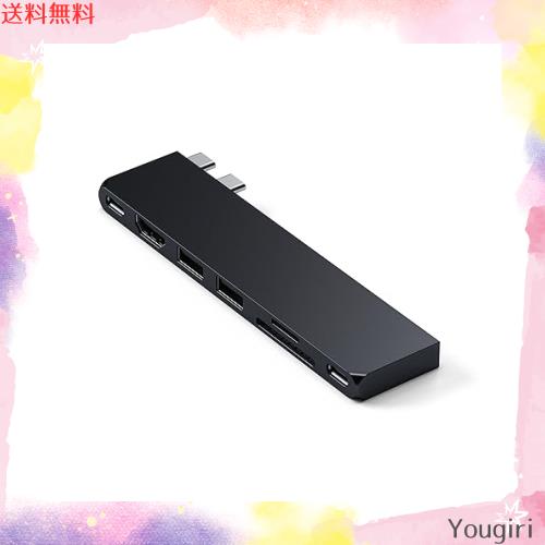 Satechi USB-C Pro ハブ スリム 7-in-2 (ミッドナイト) USB 4, 4K HDMI, USB3.2 Gen 2, SD/TF カードスロット, 100W USB C PD (MacBook P