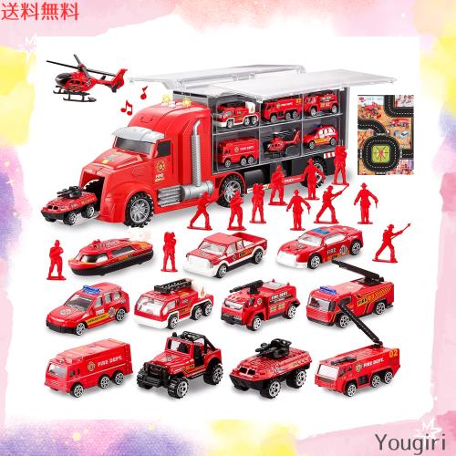 Carecoly トラック 消防車両セット ミニカーセット 大型収納車 合金製