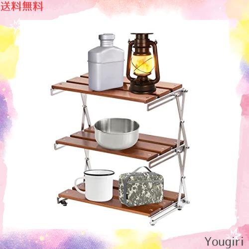 キャンプ 棚 折りたたみラック キャンプラック 木製 アウトドアラック 卓上 収納ラック 3段ラック キャンプ 折り畳み 幅30cm×高さ34cm 7,040円