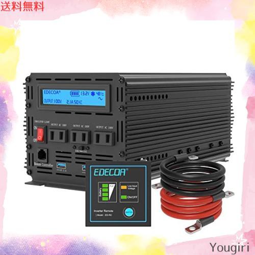 EDECOA インバーター 純正弦波 1000W インバーター DC 12Vを100V 110V ACへ変換 50Hz/60Hz LCDディスプレイ及びリモコン搭載