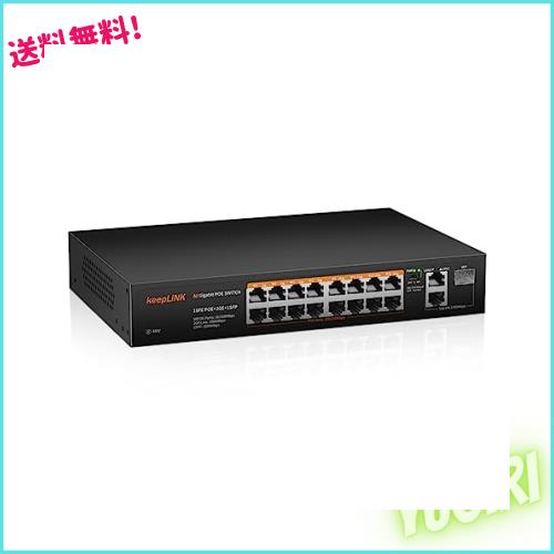 keepLiNK スイッチングハブ 16ポートアンマネージ スイッチングハブ 100Mbps (PoE+ x16 240W) 静音ファンレス