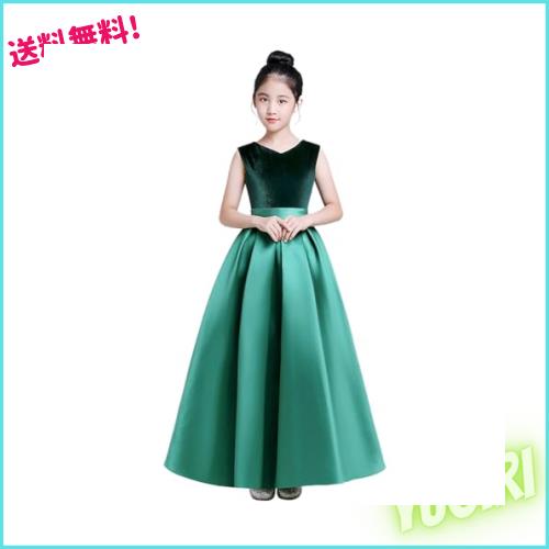 [Ｋａｙｉｙａｓｕ] 子供 ロング ドレス ピアノ 発表会 Vネック サテン ワンピース 女の子 フォーマル 結婚式 ノースリーブ エレガント