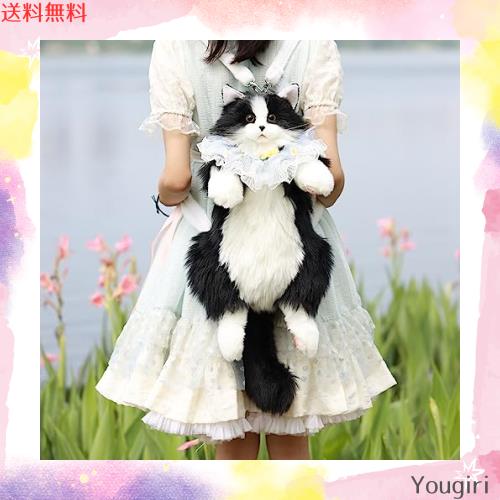 Chongker ハンドメイド リアルな猫型リュック 猫のぬいぐるみペット好きな人へのプレゼント 女性へのプレゼント (黒猫リュック)