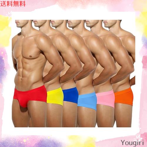 [Arjen Kroos] ブリーフ メンズ 下着 ボクサーパンツ 男性 -青/赤/イエロー/オレンジ/ピンク/ライトブルー-6枚 M　セミビキニブリーフ ふの通販は