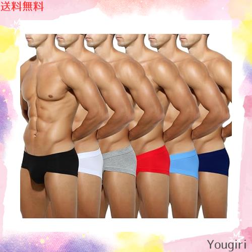 [Arjen Kroos] ブリーフ メンズ 下着 ボクサーパンツ 男性 黒/白/グレー/赤/ライトブルー/ネイビー-6枚 XXL　セミビキニブリーフ ふんどの通販は 5,163円