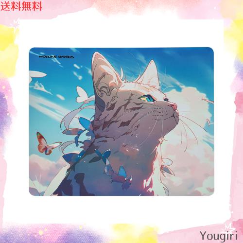 Hotline Games 流光 ゲーミングマウスパッド カラーアイス ガラス繊維 マウスパッド 防水 低摩擦 超高速滑り 猫 [ 450mm x 400mm x 3mm ]