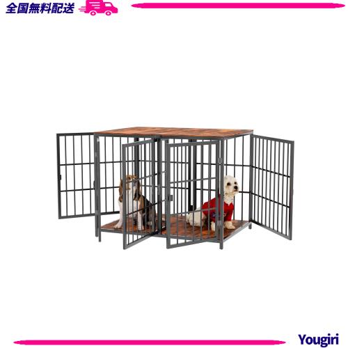 BingoPaw 大型犬用ケージ 屋根付き 木製 多頭飼い 犬小屋 仕切り