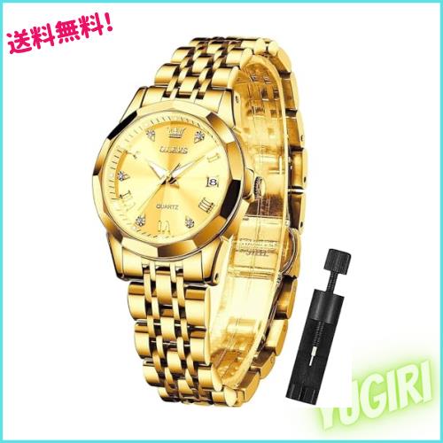 OLEVS うで時計 レディース おしゃれ クォーツ レディース 腕時計 人気 防水 ダイヤモンド 日付 見やすい 夜光 ゴールド ギフト ladies w