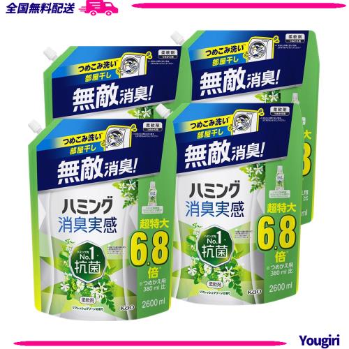 【ケース販売】ハミング消臭実感 柔軟剤 つめこみ洗いも、部屋干しも、無敵消臭！ハミング内Ｎｏ．１抗菌 リフレッシュグリーンの香り つ