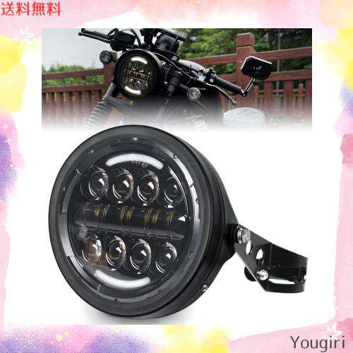 HENGTUAOTO 7インチ 80W LEDヘッドライト DOT承認 ハイ/ロービーム ホワイト/イェローDRL オートバイヘッドライト ヘッドライトハウジンの通販は
