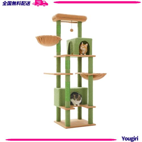 PAWZ Road キャットタワー 多頭飼い 大型猫用 スリム 猫タワー グリーン 170cm 大型 爪研ぎ 麻紐 ハンモック 据え置き 省スペース 人気