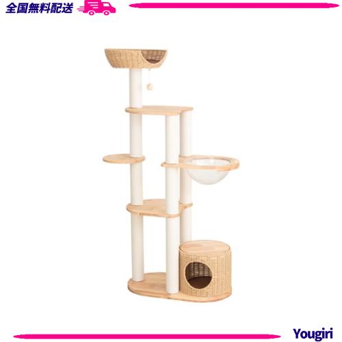 PETTIFUL キャットタワー 木製 【天然木使用】 大型 据え置き 大型猫 おしゃれ ラバーウッド 手編みカゴ インテリア性 多頭飼い スリム の通販は 20,488円
