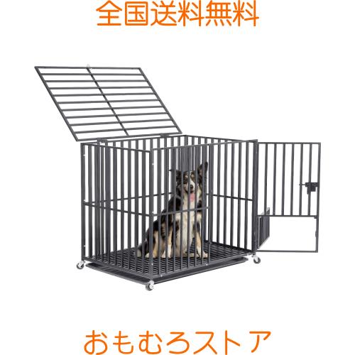 犬用ケージ スチール製 キャスター付き ペットサークル 大きめ 特大 長方形 犬小屋 室内/屋外 夏 おしゃれ アウトドア トレー/すのこ/ドの通販は