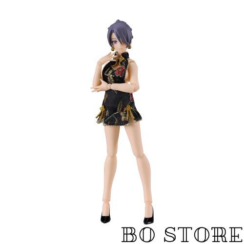 figma 女性body[ミカ] with ミニスカートチャイナワンピコーデ[ブラック] ノンスケール プラスチック製 塗装済み可動フィギュア