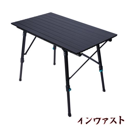 YOGOTO アウトドアテーブル キャンプテーブル 折り畳み 高さ調節可能 アルミ ロールテーブル コンパクト 収納袋付き (長方形)の通販は