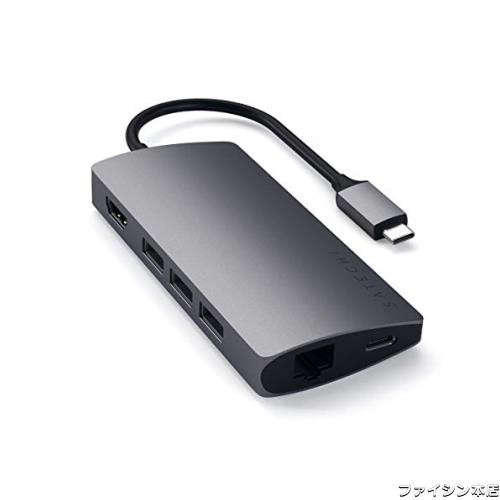 Satechi V2 マルチ USB-C ハブ 8-in-1 (スペースグレイ) 4K HDMI(60Hz), イーサネット, USBC PD充電, SDカードリーダー, USB3.0ポートx3