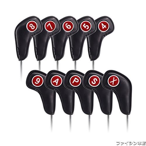 ゴルフアイアンカバー マグネット ウェッジカバー クラブヘッドカバー セット 合成皮革 ブラック/ホワイト (10pcs(4-9,P,A,S,X) 両面白いの通販は 5,357円