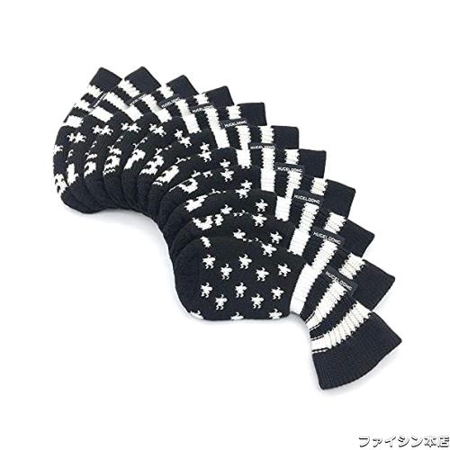 HUGELOONG ニットゴルフヘッドカバー アイアンカバー (星図案,トップに数字,Black/White)の通販は
