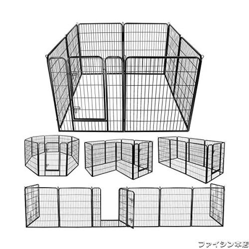 DUDUPET ペットフェンス 大型犬用 中型犬用 ペットケージ パネル8枚 四角ポール 折り畳み式 ペットサークル スチール製 複数連結可能 室