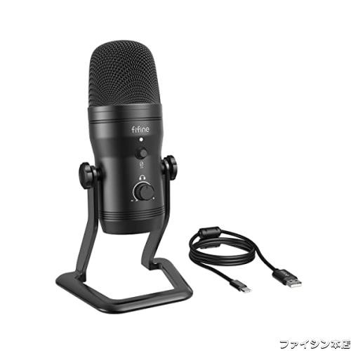 FIFINE USBマイク コンデンサーマイク ステレオレコーディングマイク ミュートボタンと音声モニター可能な3.5mmイヤホン端子付き 極性調の通販は
