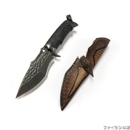 Dcenrun 超高級ダマスカス黒刀 67層ダマスカス 【The Sabbatic Goat・悪魔のヤギ】 ダマスカスナイフ V金10号鋼 シースナイフ アウトドアの通販は