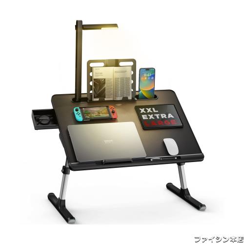 SAIJI ラップデスク 折りたたみテーブル LEDライト付け 収納可能 3段明るさ調整 ミニテーブル「安定性強化版」机 ローテーブル ベッドテの通販は