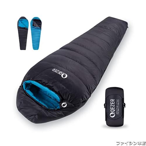 QEZER シュラフ 冬用 ダウン 寝袋 マミー型 羽毛寝袋 500g〜1500gダウン充填 コンパクト 600FP高級ダウン 400T撥水加工 2人用に連結可能 の通販は 14,468円