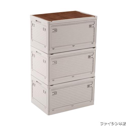 X XUNTAO【収納ボックス 折り畳み】コンテナ 大型 キャンプ 3個セット 木製の蓋付き 全方向から取り出せる 積み重ね キャスター付き アウの通販は