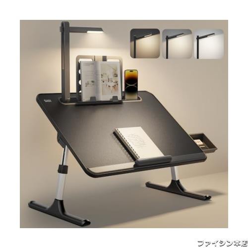SAIJI ベッドテーブル LEDライト付け 3段明るさ調整 ミニテーブル 収納可能 折りたたみテーブル「安定性強化版」机 ローテーブル ノートの通販は