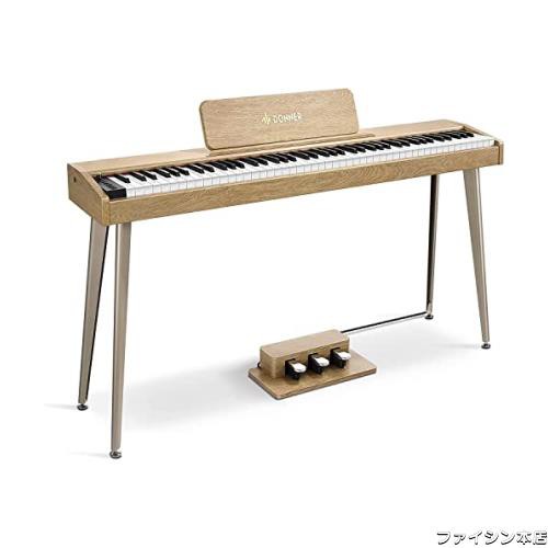 Donner 電子ピアノ 88鍵盤 でんしぴあの ベロシティセンシティブ鍵盤 タッチ MIDI 3本ペダル スタンド アダプター付 温かみを感じる木製