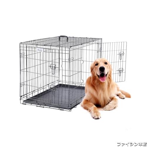 PETAPPY 犬 ケージ 中型犬 ペットケージ ダブルドア付き トレー付き 組立簡単 室内外兼用 幅91.5x奥行58.5x高さ65cm 折り畳み 犬用ケージの通販は