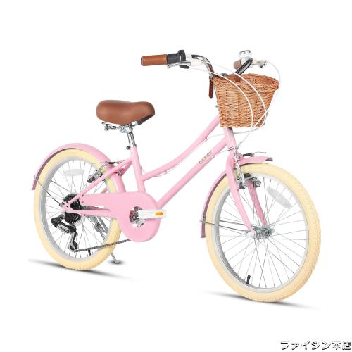 Glerc 女の子自転車 可愛い小中学生自転車 シティーサイクル ママチャリ レトロ おしゃれ 手編み藤カゴ付き SHIMANOシマノ6段変速 リアギの通販は