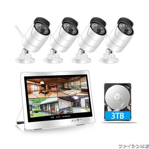 【500万画素対応・金属製】YESKAMOO 防犯カメラ ワイヤレス 屋外 12インチ一体型防犯モニター 3TB HDD内蔵 10台増設 H.265映像圧縮 IP66の通販は