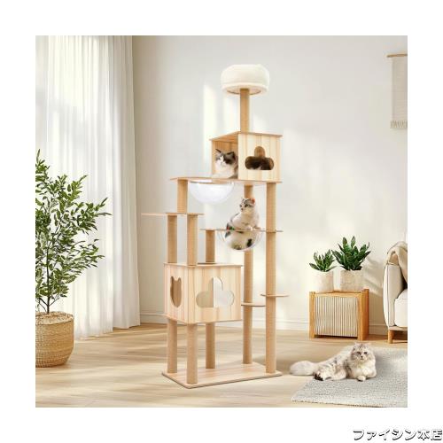 キャットタワー 木製 猫タワー 据え置き 高さ182cm 宇宙船 多頭飼い大型猫 猫ハウス 爪とぎ 隠れ家付 見晴台 取り外せカバー 安定性の通販は