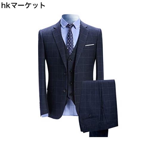 [YFFUSHI] スーツ メンズ 3点セット ジャケット スラックス ベストチェック ビジネス カラバリ豊富 (ブルー,2XL)の通販はその他バッグ・財布・ファッション小物
