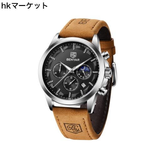 BENYARメンズ 腕時計アナログクォーツムーブメントクロノグラフ ウォッチ カジュアルスポーツデザイン ステンレスストラップ 30M防水エレの通販は