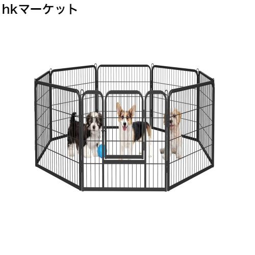 Dinah Alsop ペットフェンス 中大型犬用— ペットケージ パネル8枚 ペットサークル 四角ポール 折り畳み式 トレーニングサークル スチールの通販は