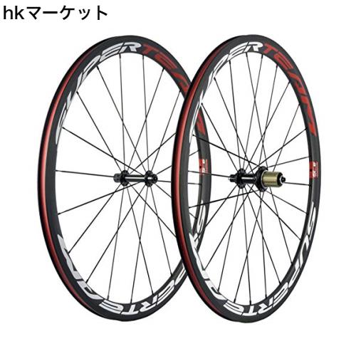 SUPERTEAM 38/23mm カーボン ファイバー ロードバイクーホイールセット700c ホイール R13 ハブ ブ (ホワイト/レッド)