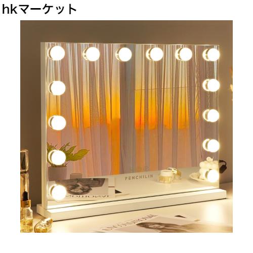 FENCHILIN 化粧鏡 女優ミラー ハリウッドミラー 壁掛け/卓上両用 ライト付き 鏡 三色照明モード 明るさ調節可能 14個LED電球付き 10倍拡の通販は