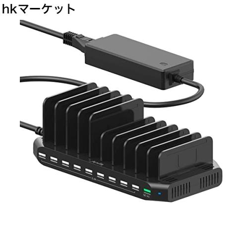 Alxum USB 充電ステーション 60W 10ポートIPad 充電スタンド QC 3.0 卓上収納 10台同時充電 スマホ卓上収納 仕切り板調整可能Android/iPh
