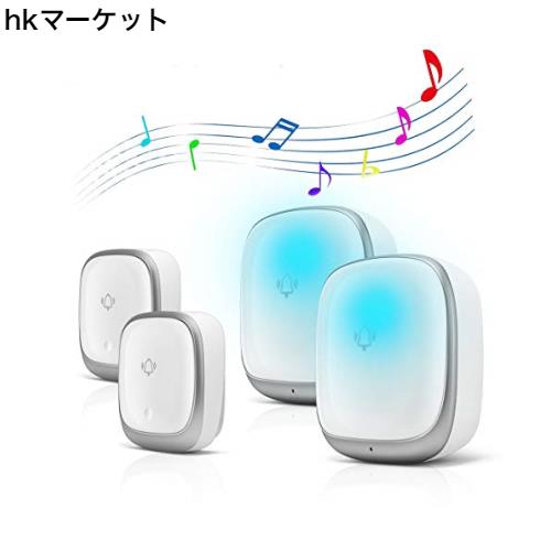 KULUSUPA ワイヤレスチャイム 玄関チャイム 電池不要 自動発電 音と光で呼び出しチャイムセット 7色led 4段階音量調節38曲選択 防水防塵 5,157円