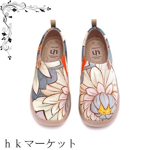 [UIN] スリッポン レディース ローファースリッポン アート旅行靴 幅広 靴 フラットデッキシューズ 軽い プレゼント 人気 男女兼用 おし