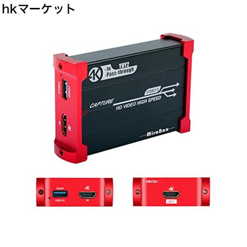 Mirabox キャプチャーボード HSV321 4K30Hz USB3.0ゲームキャプチャー、4K30Hz HDMIパススルー、1080p 60fpsビデオキャプチャー、Windowsの通販は 7,426円