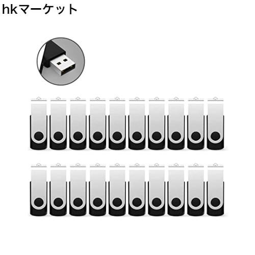 RAOYI USBメモリ 4GB USB 2.0 20個セット フラッシュドライブ 回転式 まとめ買い 業務用 メモリスティックストラップホール付き （黒）の通販は