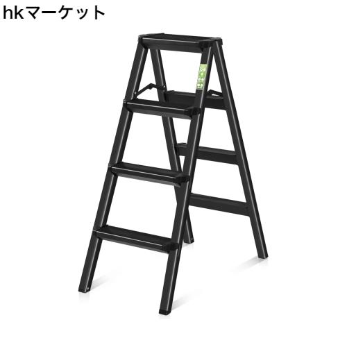 RIKADE 脚立4段 梯子 アルミ 折りたたみ ミニ 軽量 きゃたつ 踏み台 安全 耐荷重150KG 滑り止め付き ステップ台 (ブラック, 四段)