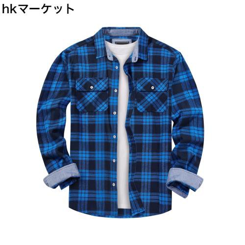 [KEFITEVD] カジュアルシャツ 長袖 ワイシャツ ボタンダウン 形態安定 メンズ チェックシャツ 綿 ダークブルー Mの通販は 6,459円