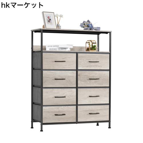 LYNCOHOME 棚付き収納チェスト グレージュ タンス オシャレ 布製引き出し キャビネット 衣類収納 リビング収納 低ホルム 北欧風 4段8杯【の通販は