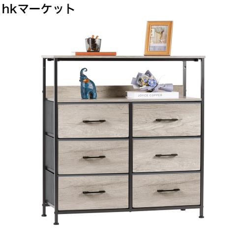 LYNCOHOME 棚付き収納チェスト グレージュ タンス キャビネット 布製引き出し 衣類収納 リビング収納 低ホルム 北欧風 3段6杯【幅80×奥