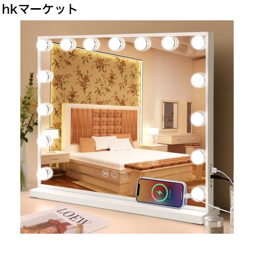 Fenair 女優ミラー ライト付き 卓上 ハリウッドミラー 壁掛け 2仕様使える 化粧鏡 led ミラー 大きめ鏡 15個電球 3色モード 明るさ調節